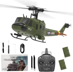 F07 UH-1 RC Helicopter for Adult Gift, 1/34 Scale 6CH Brushless Direct-Drive Flybarless Helicopter Model with 6-Axis Gyro, 3D/6G RC Aircraft Model Toys, 2 Batteries