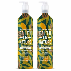 Faith In Nature Natural Shampoo & Conditioner Set Aluminium Bottles - Vegan & Cruelty Free, No SLS or Parabens - 2 x 16.9 fl oz, Shea & Argan