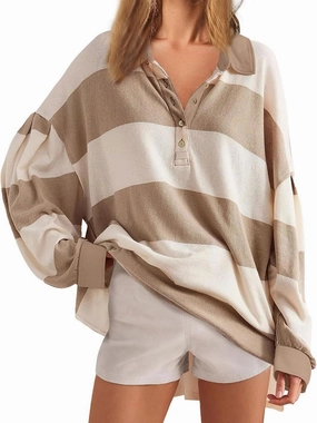 Fall Shirts for Women Long Sleeve Striped Button Down Sweatshirts Causal Fashion Pullover Blouses Plus Size Tops Tees