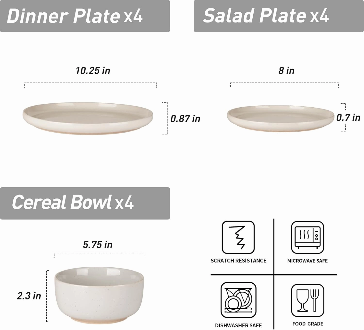 Famiware Milkyway Plates and Bowls Set, 12 Pieces Dinnerware Sets, Dishes Set for 4, White