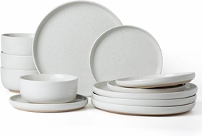 Famiware Milkyway Plates and Bowls Set, 12 Pieces Dinnerware Sets, Dishes Set for 4, White