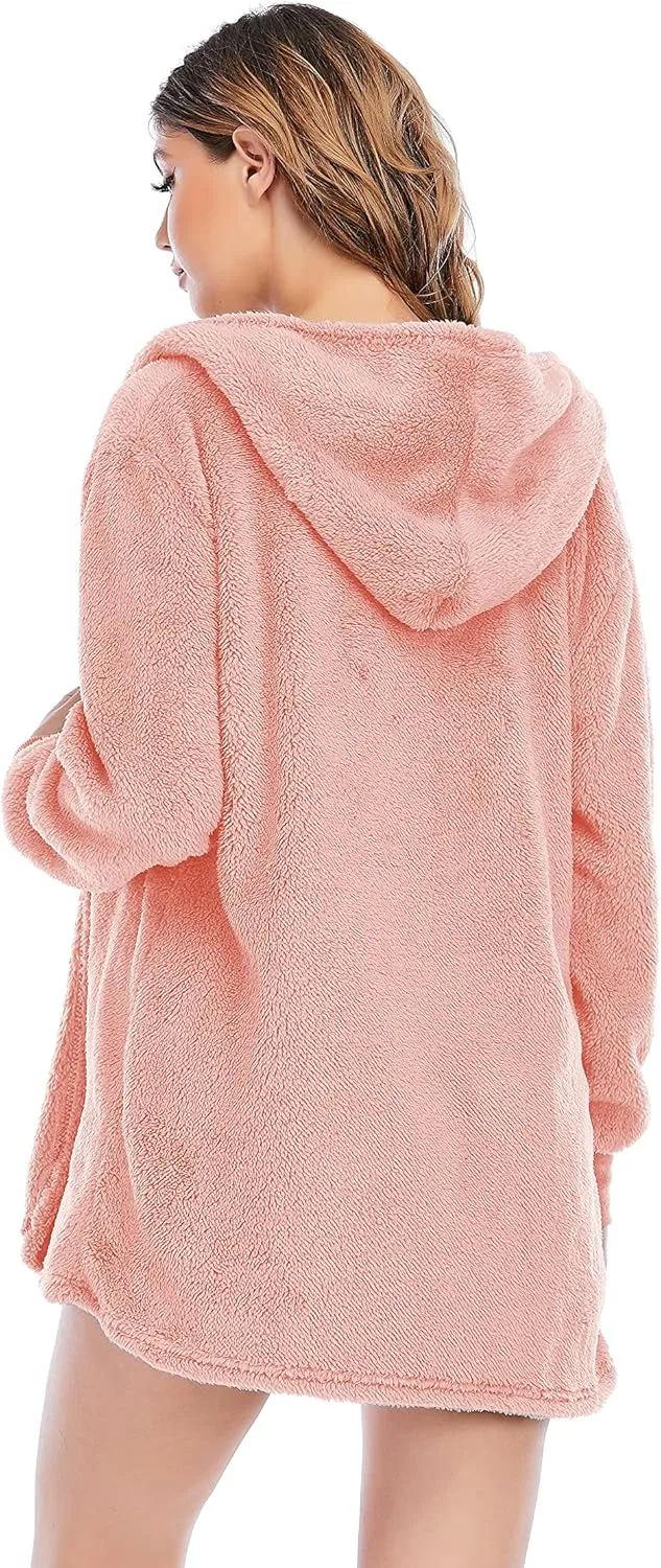 Famnbro Women's Sexy Fuzzy 3 Piece Outfits Fleece Warm Hooded Cardigan Crop Top Shorts Set Pajamas Loungewear