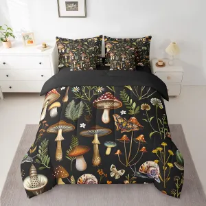 Feelyou Cartoon Mushrooms Comforter Full Size 7Pcs Cute Mushroom Bedding Set with Comforter, for Children Kawaii Fungus Bedding Bed in a Bag with Comforter, Wild Mushroom Stuff Room Decor