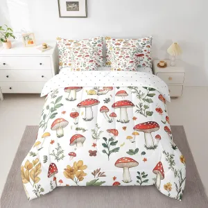 Feelyou Cute Mushroom Decor Bed Set for Kids Girls Woman Twin Size Wild Mushroom Stuff 7 Pieces Beeding Set Ultra Soft Kawaii Fungus Bed in a Bag with Comforter, Sheets, Pillowcases Cartoon Mushrooms