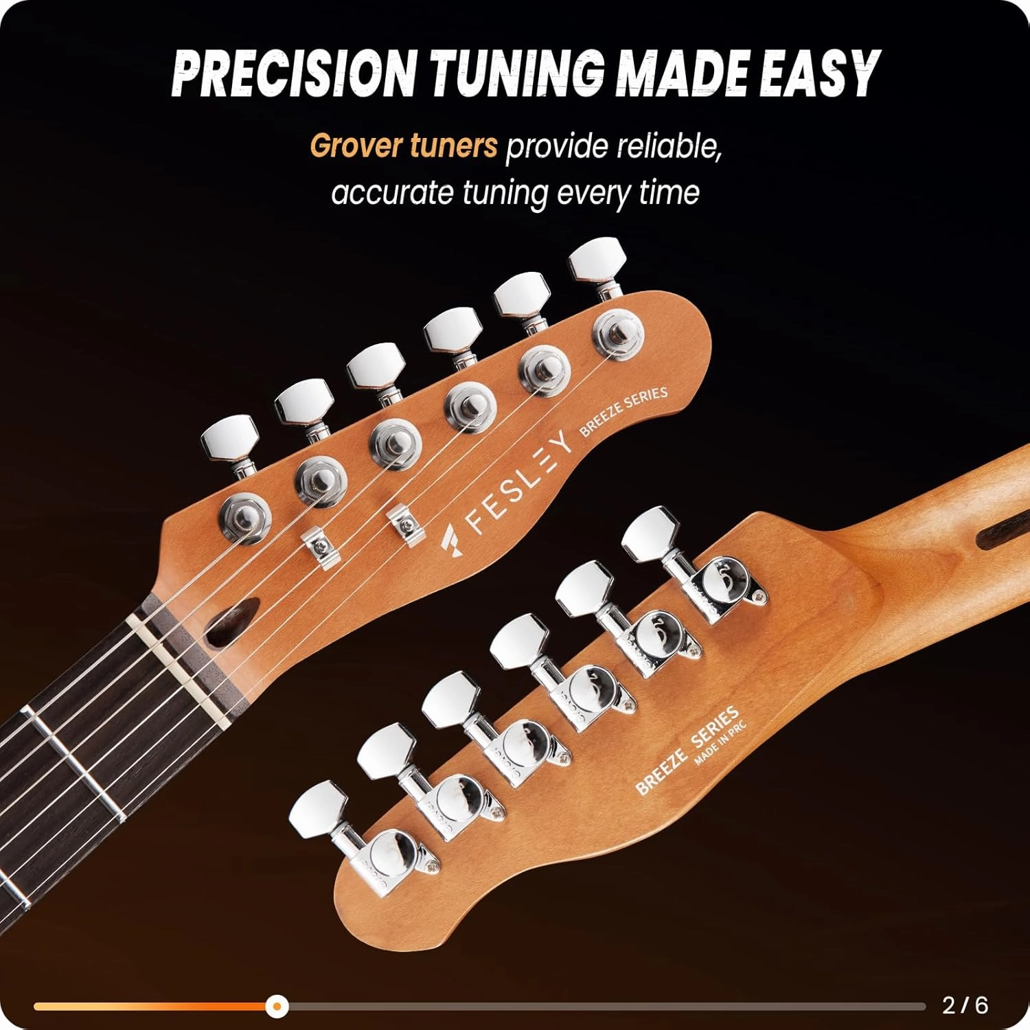 Fesley 39" TL Style Electric Guitar:Solid Body Electric Guitars for Intermediate &Pro Players with Wilkinson Pickups,Grover Tuners,6 String Guitar with Roasted Maple Neck,Rosewood Fingerboard,Sunburst