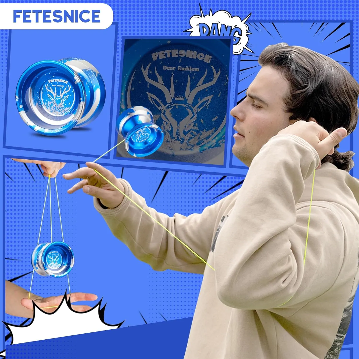Fetesnice Professional Yoyo - Responsive Metal Yo-yo for Kids & Adults, Replacement Unresponsive Bearing   Removal Tool (Blue Silver)