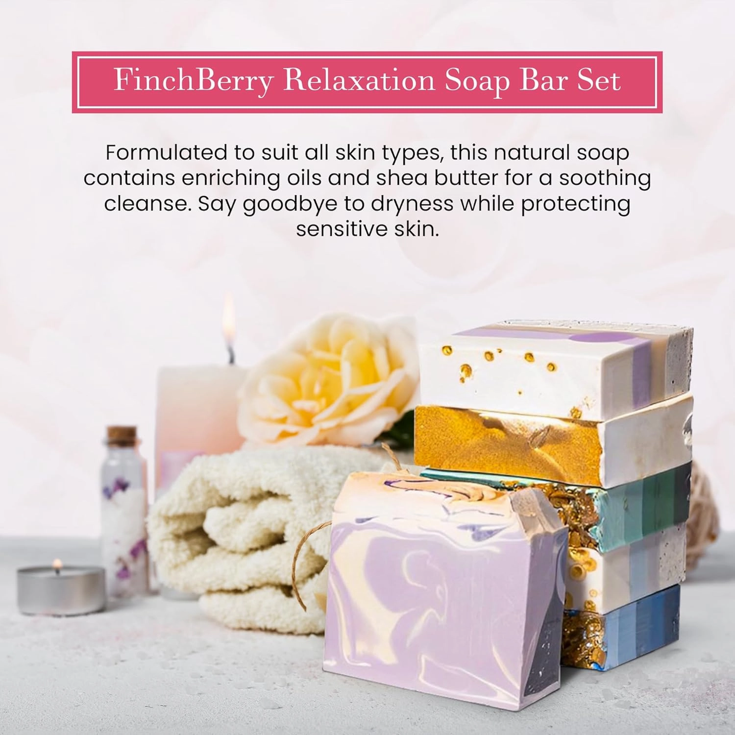 FinchBerry Relaxation Soap Bar Set – Natural Face & Body Care Collection with Handmade Soaps – Made with Organic Olive Oil, Coconut Oil, and Shea Butter – Ideal Gift Pack of 6 (4.5 oz Each)