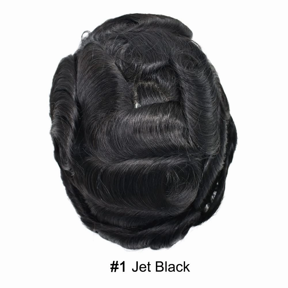 Fine Mono Mens Toupee Hair System For Mens Hairpieces Toupee For Men Hair Replacement System Hairpiece For Men Monofilament 8x10 Medium light density 1# JET BLACK