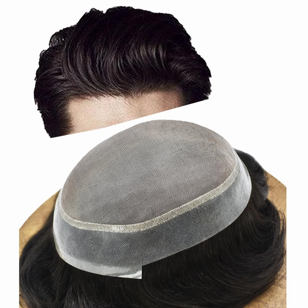 Fine Mono Mens Toupee Hair System For Mens Hairpieces Toupee For Men Hair Replacement System Hairpiece For Men Monofilament 8x10 Medium light density 1# JET BLACK