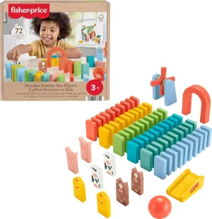 Fisher-Price Wood Preschool Game Domino Run Playset, 72-Piece Wooden Building Set for Kids Ages 3  Years