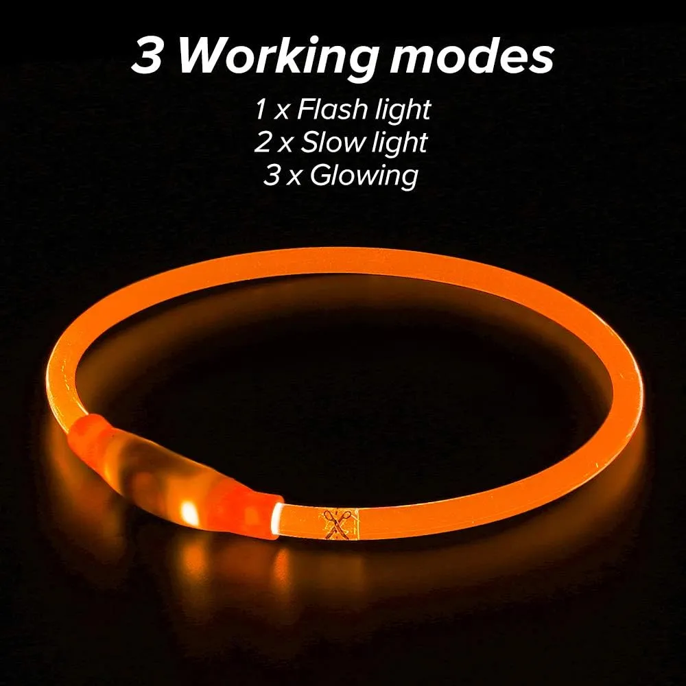 Flashseen LED Dog Collar, USB Rechargeable Glowing Lighted Up Collar, Cuttable Water-Resistant TPU Safety Collar Lights for Small Medium Large Dogs