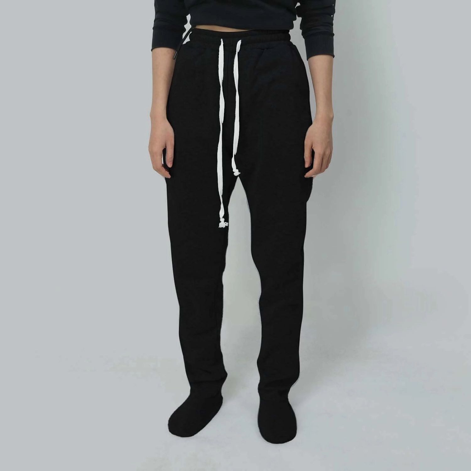 Fleece Footed Pajamas for Women Winter Soft Warm Elastic Waist Casual Sweatpants Loose Loungewear Trousers with Feet