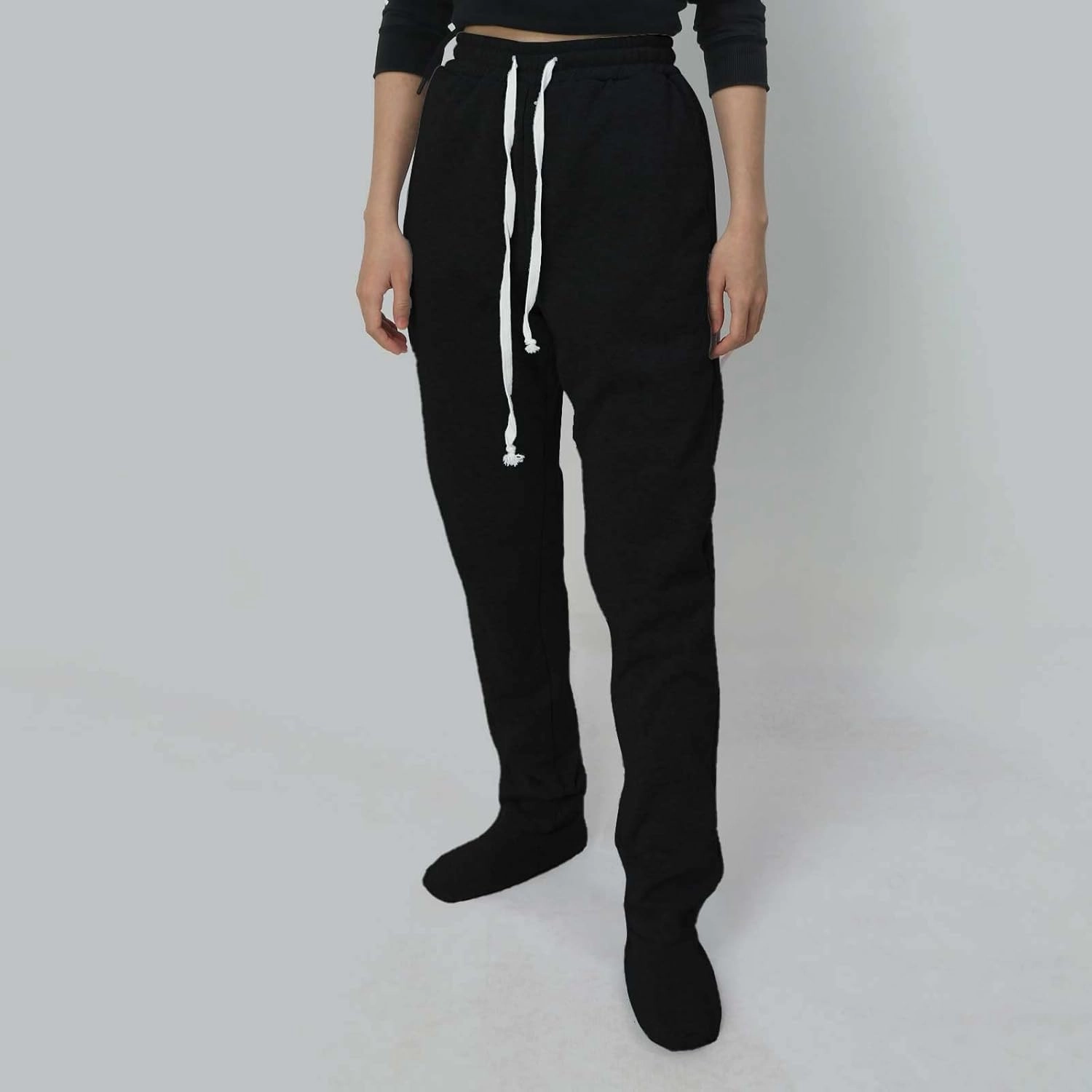 Fleece Footed Pajamas for Women Winter Soft Warm Elastic Waist Casual Sweatpants Loose Loungewear Trousers with Feet