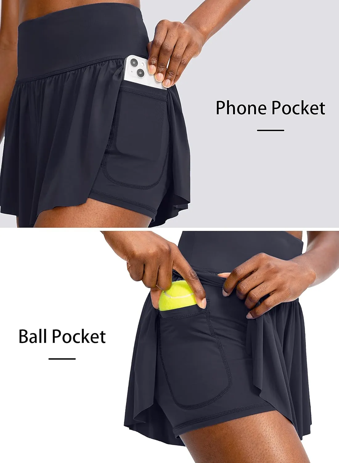 Flowy Running Shorts for Women with 4 Pockets 2 in 1 High Waisted Women's Butterfly Workout Athletic Tennis Skirt Shorts