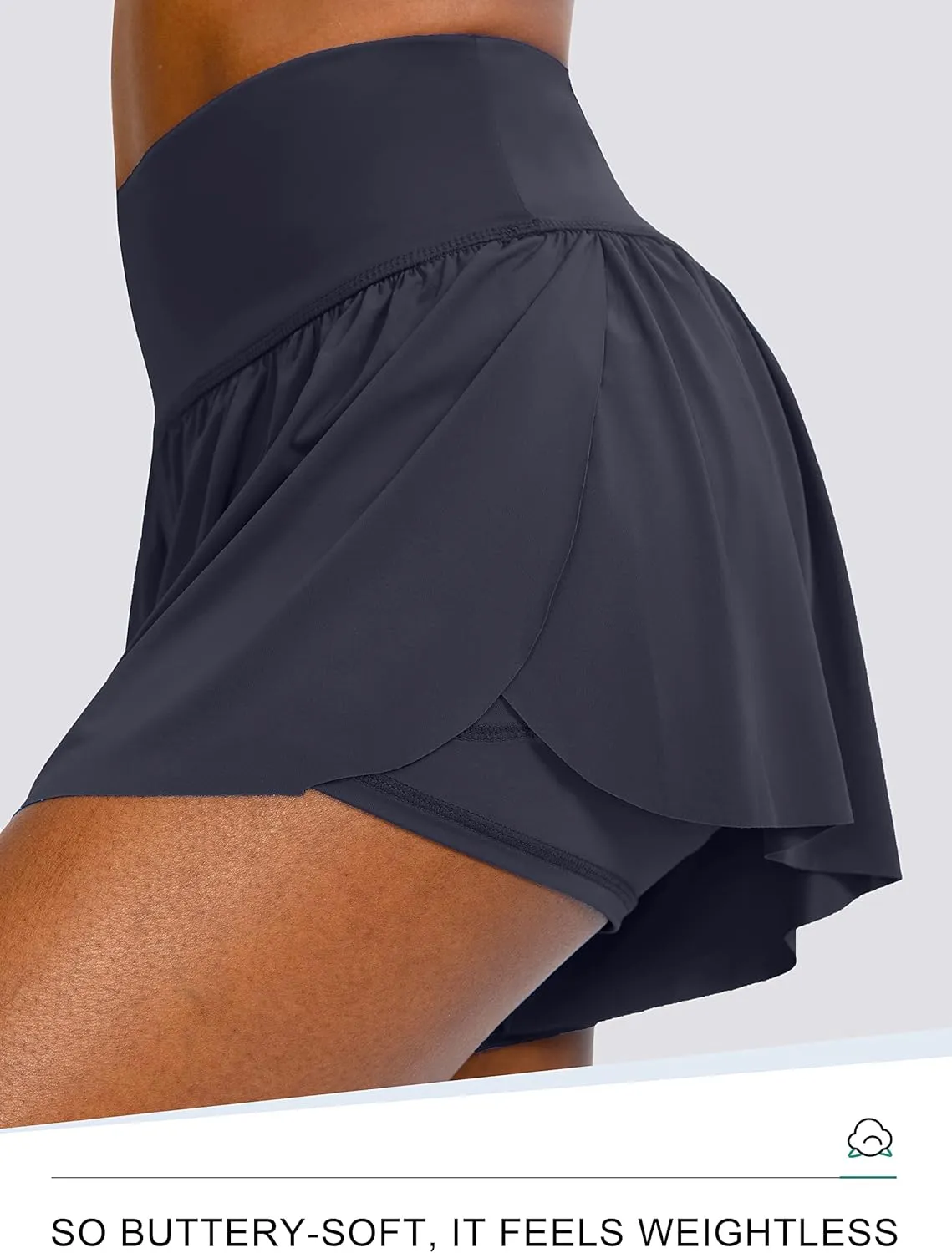 Flowy Running Shorts for Women with 4 Pockets 2 in 1 High Waisted Women's Butterfly Workout Athletic Tennis Skirt Shorts