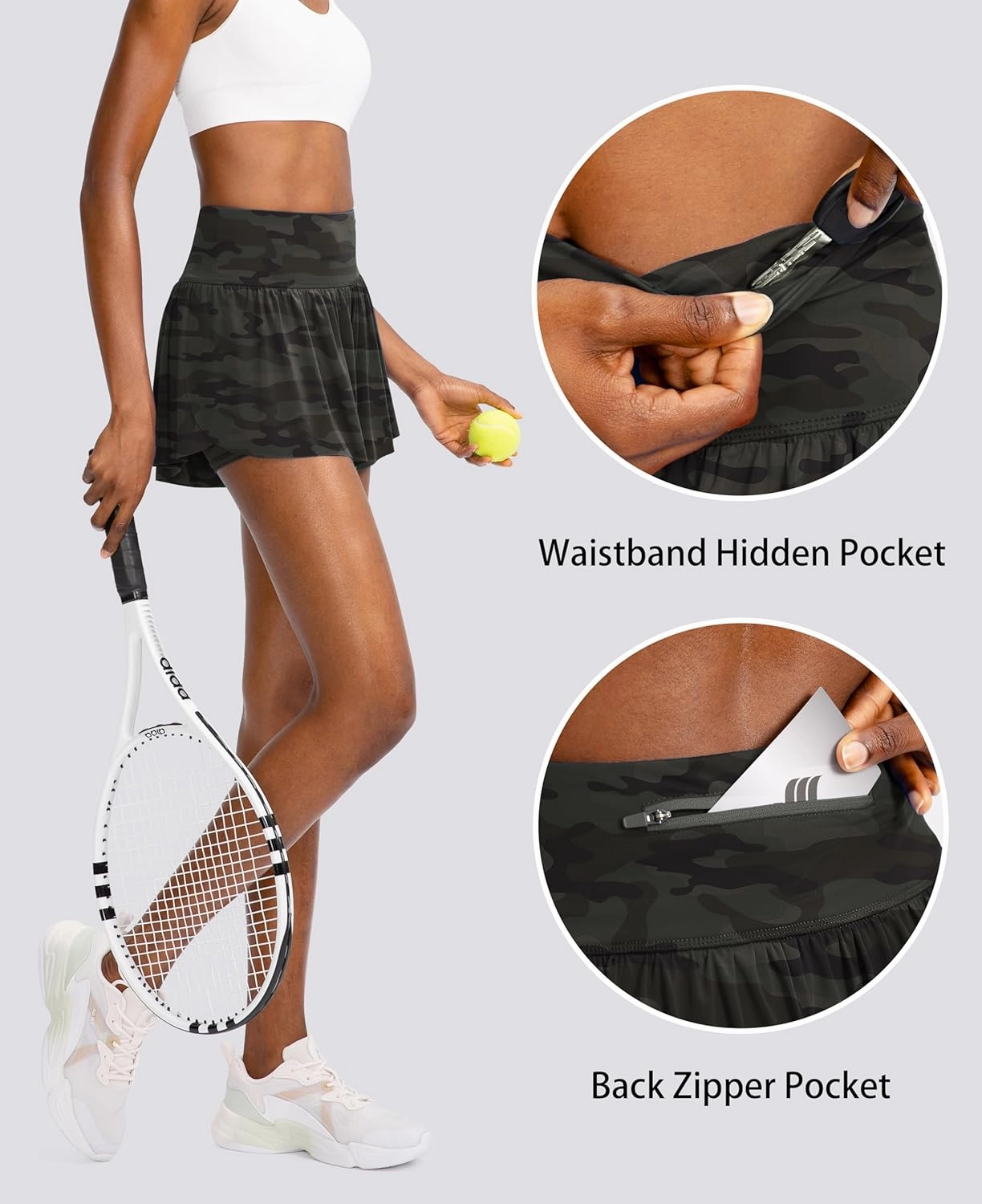 Flowy Running Shorts for Women with 4 Pockets 2 in 1 High Waisted Women's Butterfly Workout Athletic Tennis Skirt Shorts