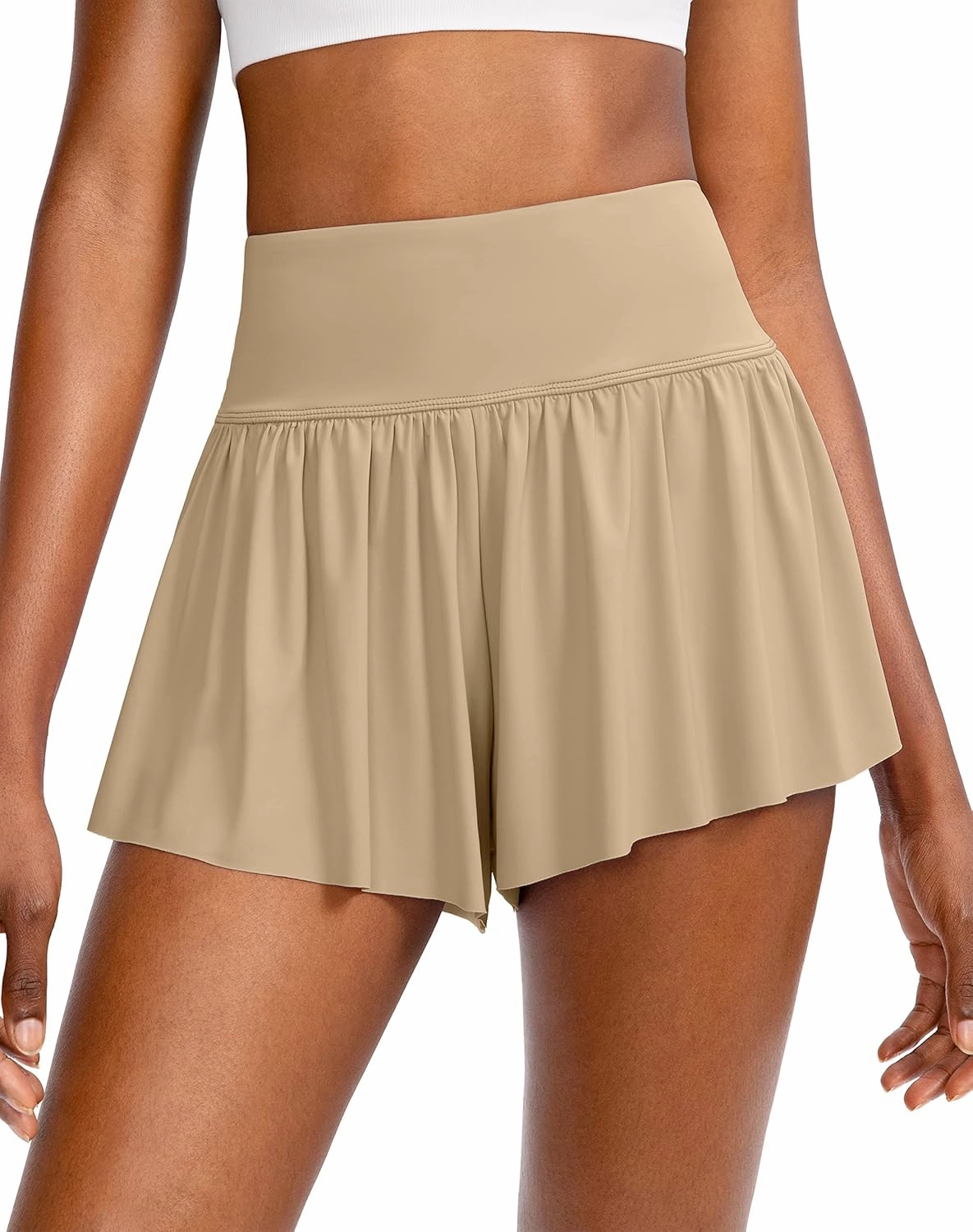 Flowy Running Shorts for Women with 4 Pockets 2 in 1 High Waisted Women's Butterfly Workout Athletic Tennis Skirt Shorts
