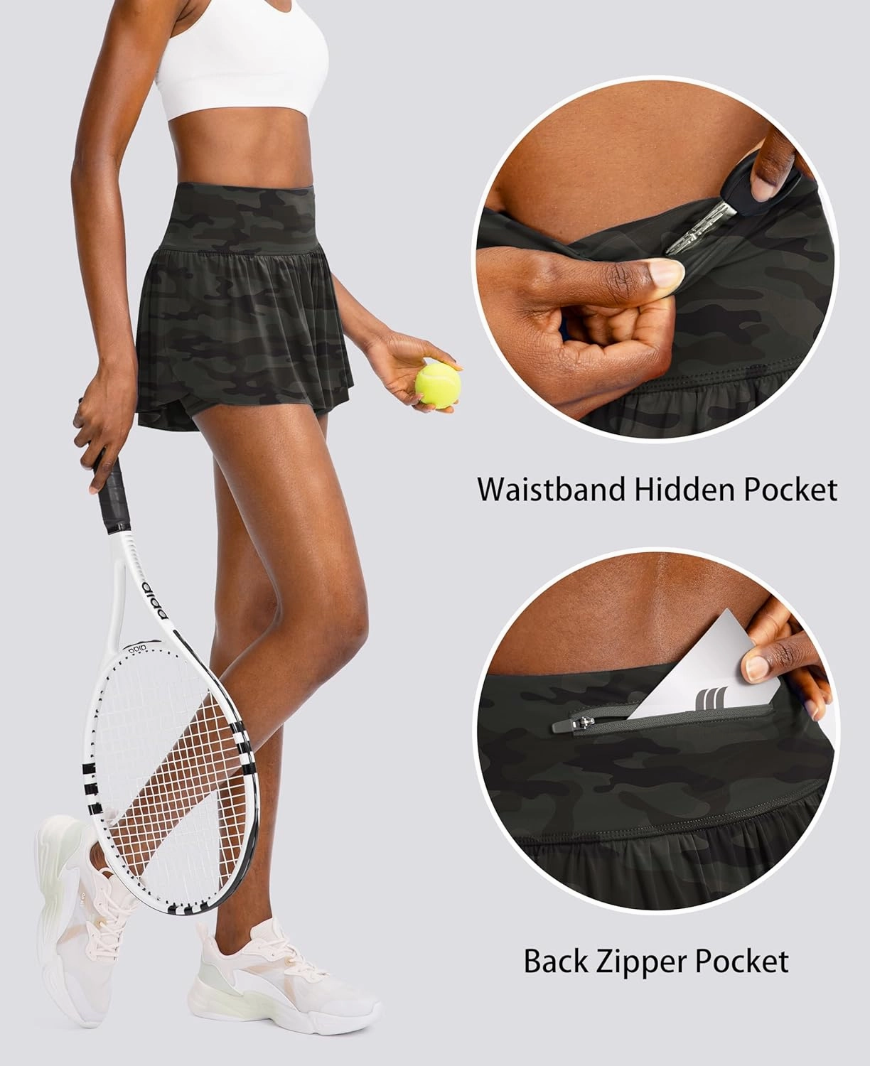 Flowy Running Shorts for Women with 4 Pockets 2 in 1 High Waisted Women's Butterfly Workout Athletic Tennis Skirt Shorts