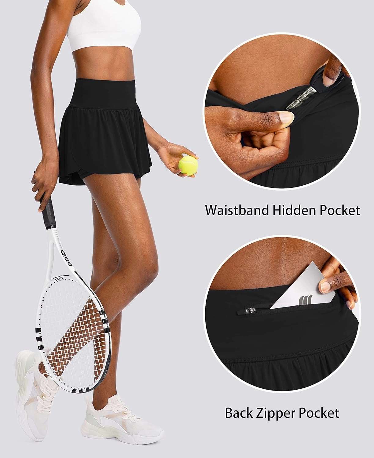 Flowy Running Shorts for Women with 4 Pockets 2 in 1 High Waisted Women's Butterfly Workout Athletic Tennis Skirt Shorts