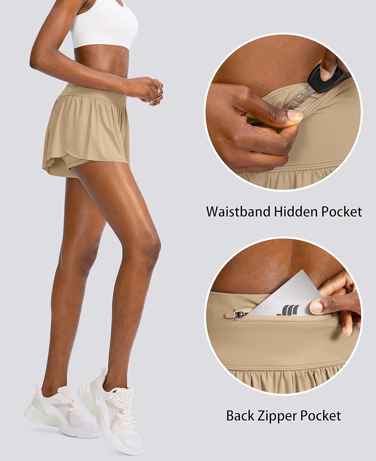 Flowy Running Shorts for Women with 4 Pockets 2 in 1 High Waisted Women's Butterfly Workout Athletic Tennis Skirt Shorts