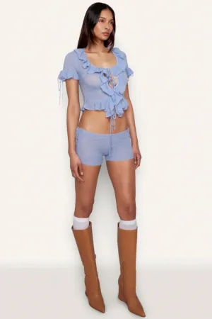 Fluffy Ruffle Knit Shorts Set