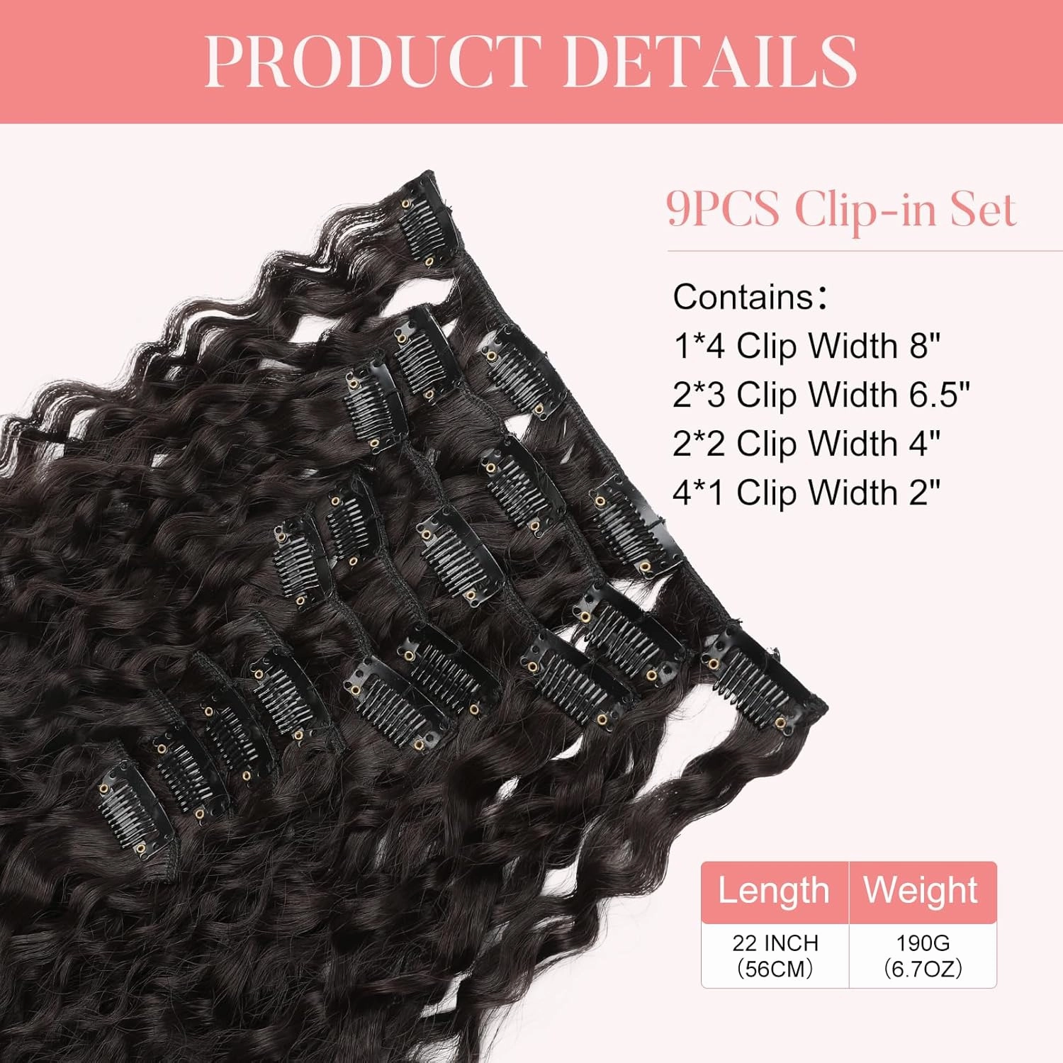 FLUFYMOOZ 9PCS Clip in Hair Extensions 22 Inch Curly Hair Extension Long Soft Synthetic Hairpieces for Women (Black Brown)