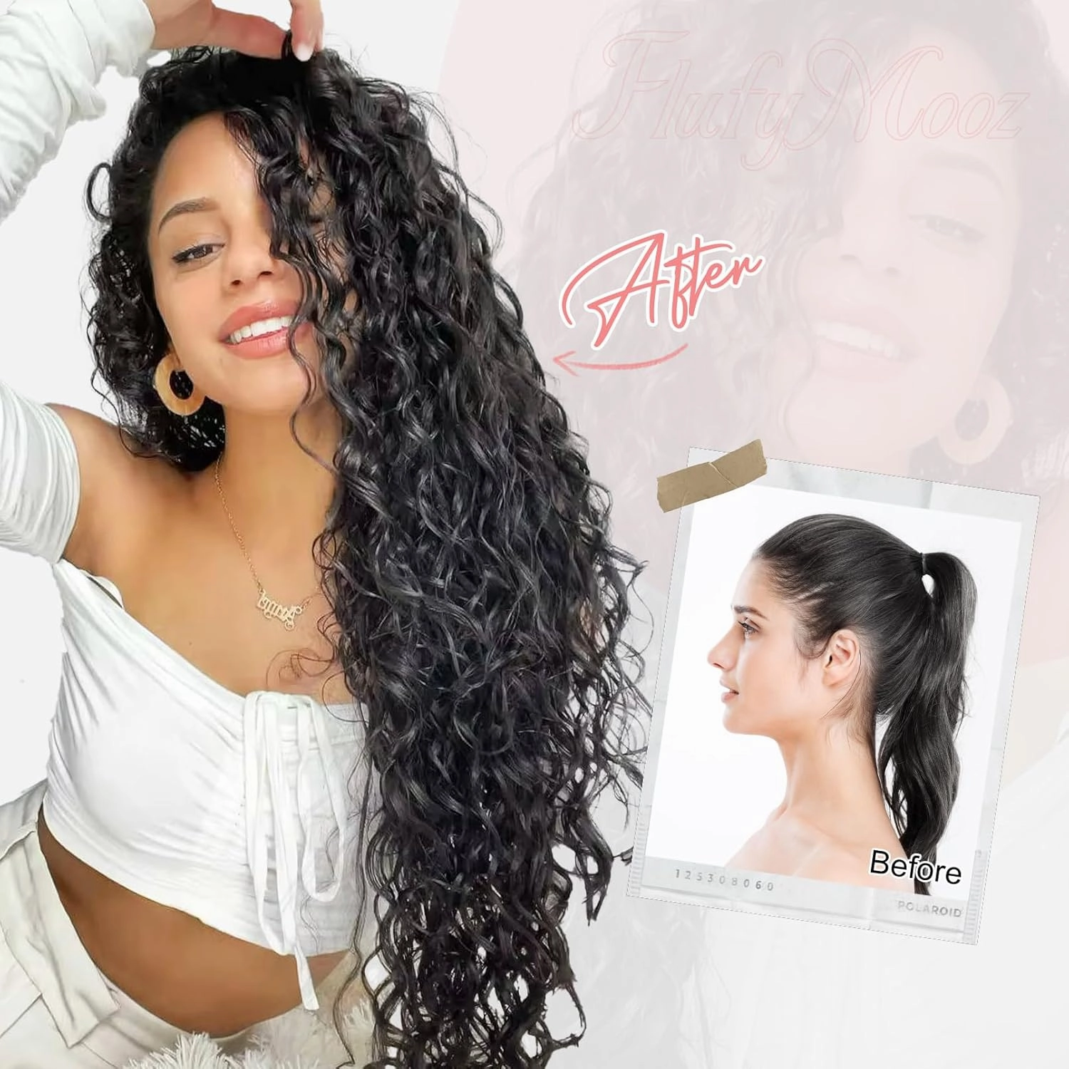 FLUFYMOOZ 9PCS Clip in Hair Extensions 22 Inch Curly Hair Extension Long Soft Synthetic Hairpieces for Women (Black Brown)