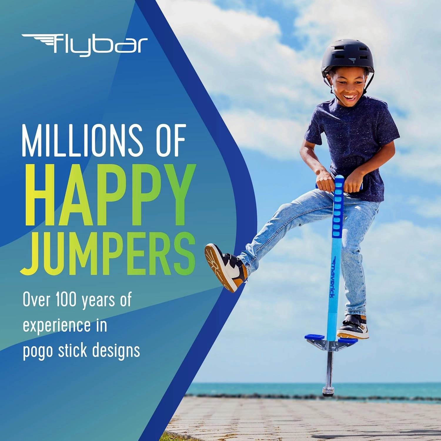 Flybar Maverick Pogo Stick for Kids Ages 5 , 40 to 80 Pounds, Perfect for Beginners, Easy Grip Handles, Anti-Slip Pegs, Outdoor Toys for Boys and Girls