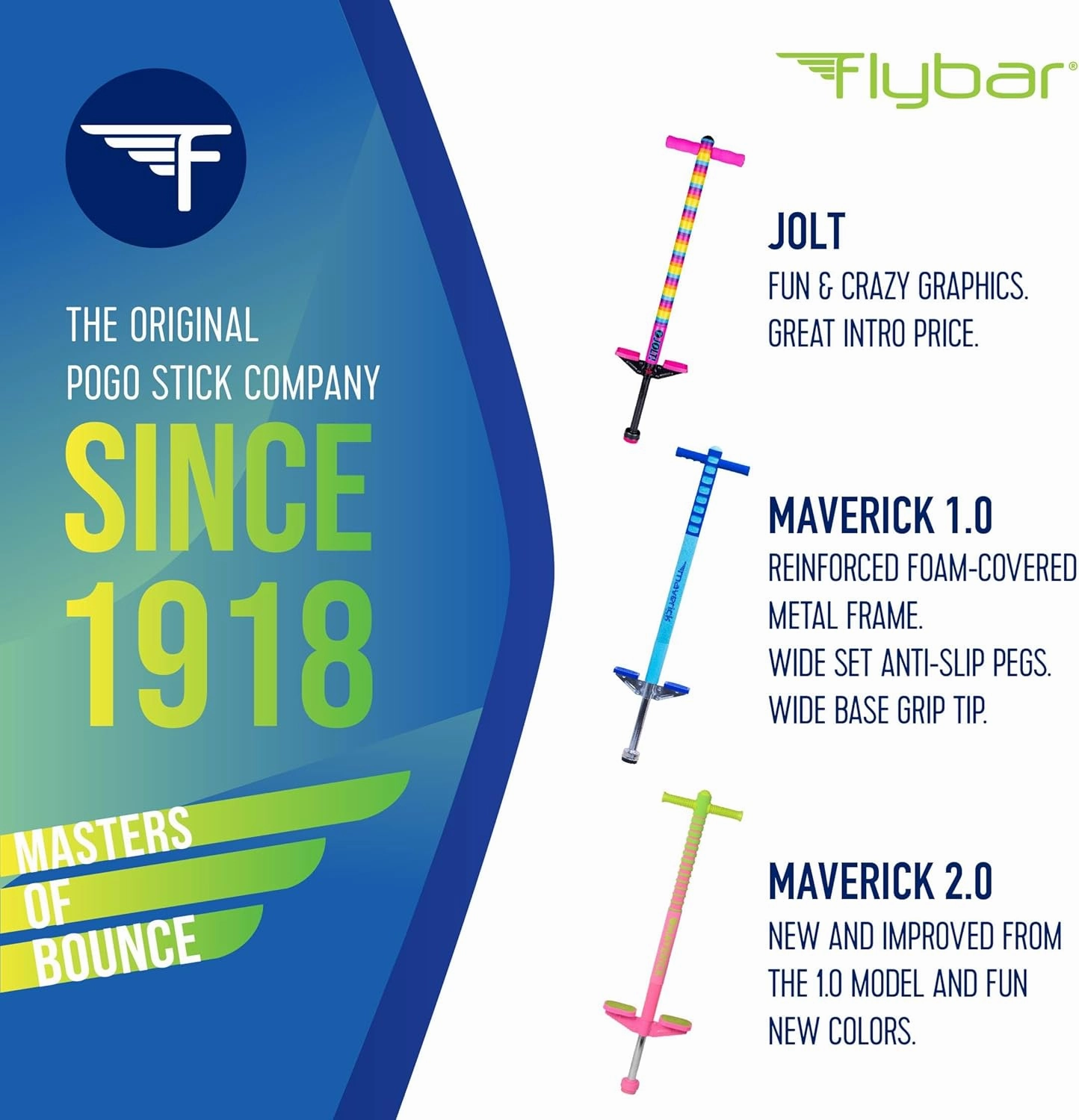 Flybar Maverick Pogo Stick for Kids Ages 5 , 40 to 80 Pounds, Perfect for Beginners, Easy Grip Handles, Anti-Slip Pegs, Outdoor Toys for Boys and Girls