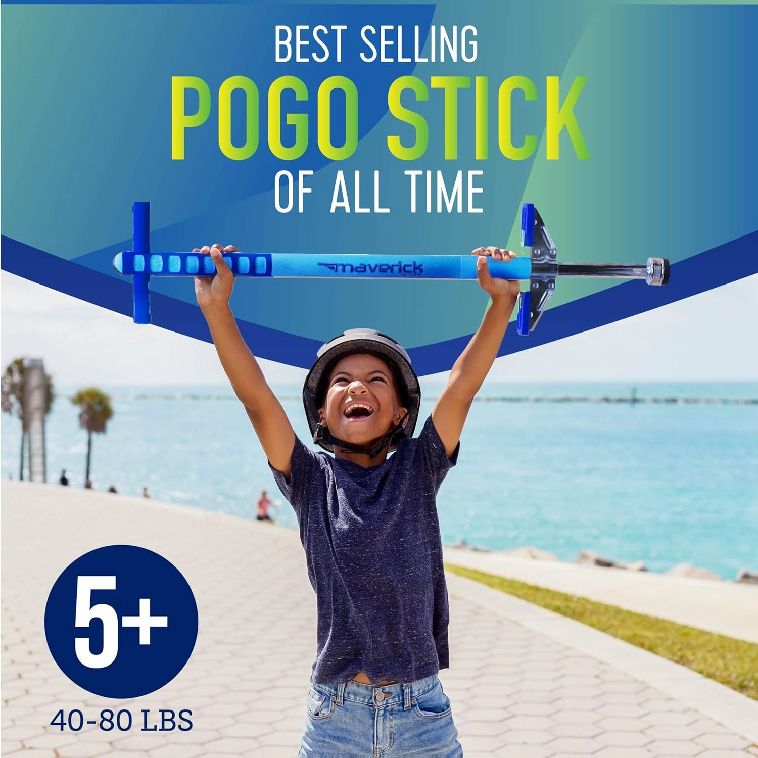 Flybar Maverick Pogo Stick for Kids Ages 5 , 40 to 80 Pounds, Perfect for Beginners, Easy Grip Handles, Anti-Slip Pegs, Outdoor Toys for Boys and Girls
