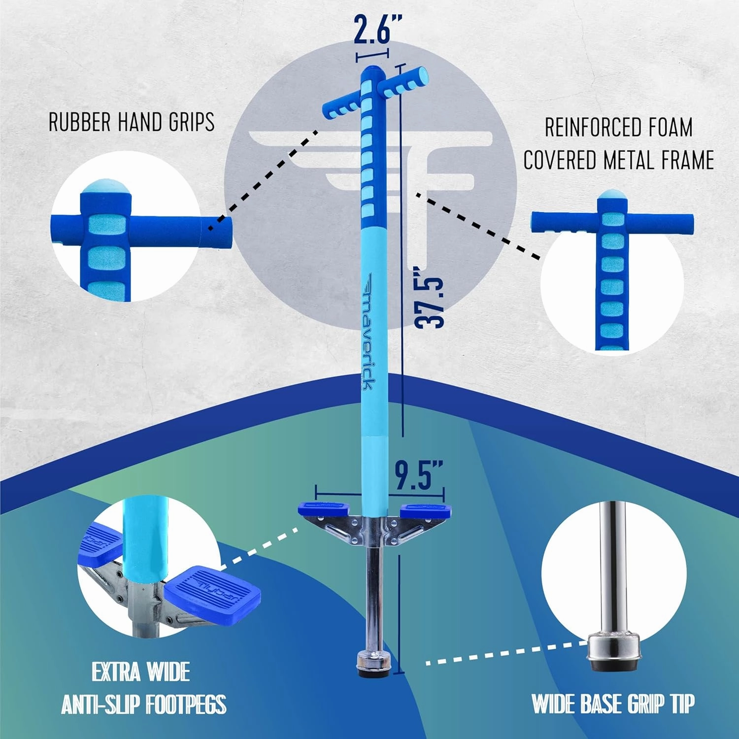 Flybar Maverick Pogo Stick for Kids Ages 5 , 40 to 80 Pounds, Perfect for Beginners, Easy Grip Handles, Anti-Slip Pegs, Outdoor Toys for Boys and Girls