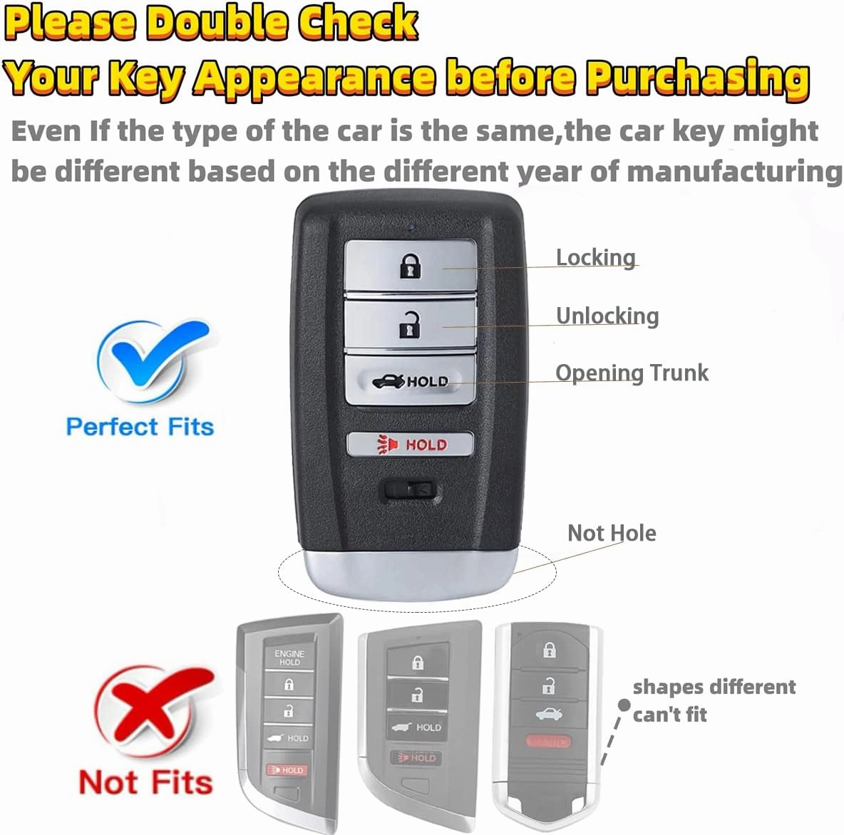 for Acura Key Fob Cover, Full Protection Key Shell Case for Acura RDX RLX CDX NSX TLX TLX-L Bracelet Holder Accessories