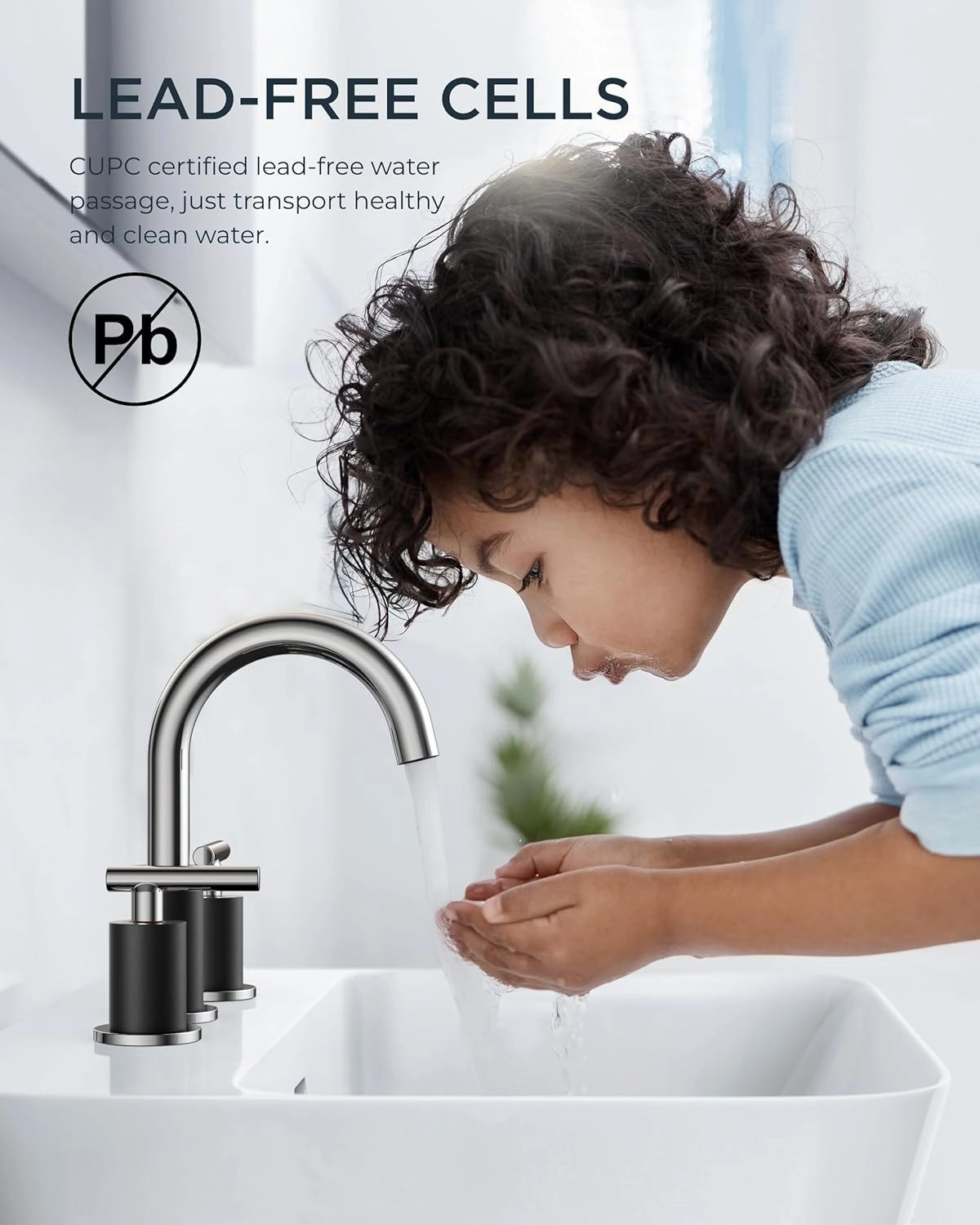 FORIOUS Chrome and Black 8 Inch Widespread Bathroom Faucet 3 Hole Vanity with Pop Up Drain and 24 in Supply Hoses, 2 Handle Black Bathroom Sink Faucet with 360 Degree Rotating Spout