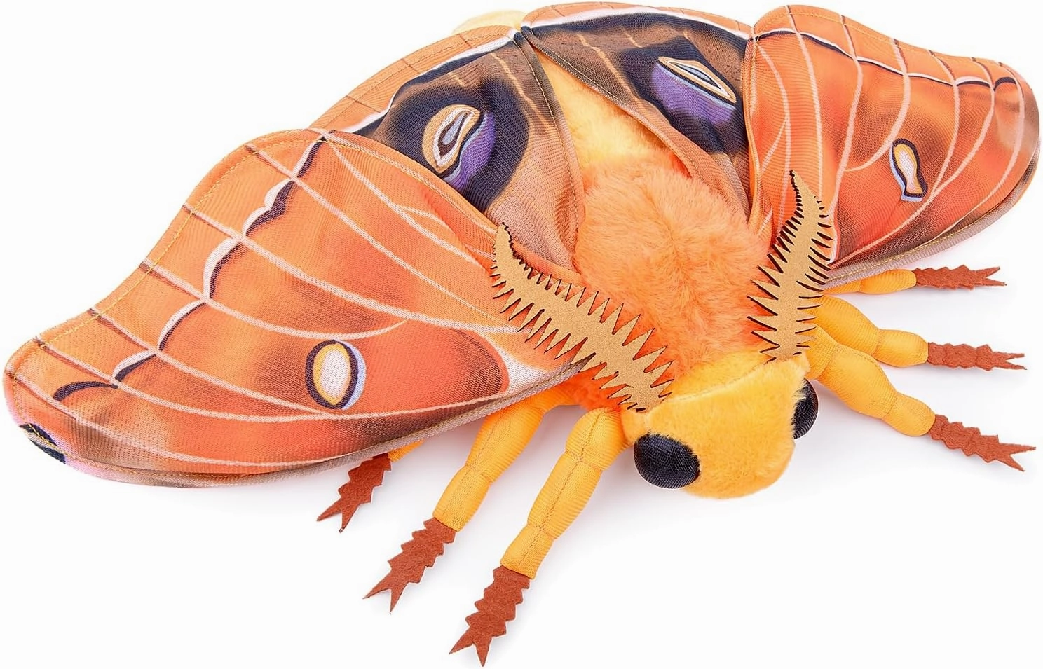 FRANKIEZHOU Realistic Polyphemus Moth Plush Animal - Orange 15 Inch,Soft Polyphemus Moth Plush Toyfor Kids, Girls Toy,Home Decor, Cuddle Toy