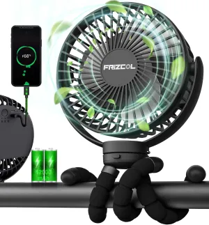 FRIZCOL Portable Stroller Fan, Use As Power Bank, 65H 12000mAh Battery Operated Fan Flexible Tripod Baby Car Seat Fans with Timming, Personal Mini Handheld/Desk/Small Clip On Fans For Stroller