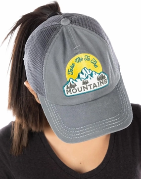 Funky Junque Women's Distressed Ponytail Mesh Trucker Cap - Criss Cross Elastic Bands