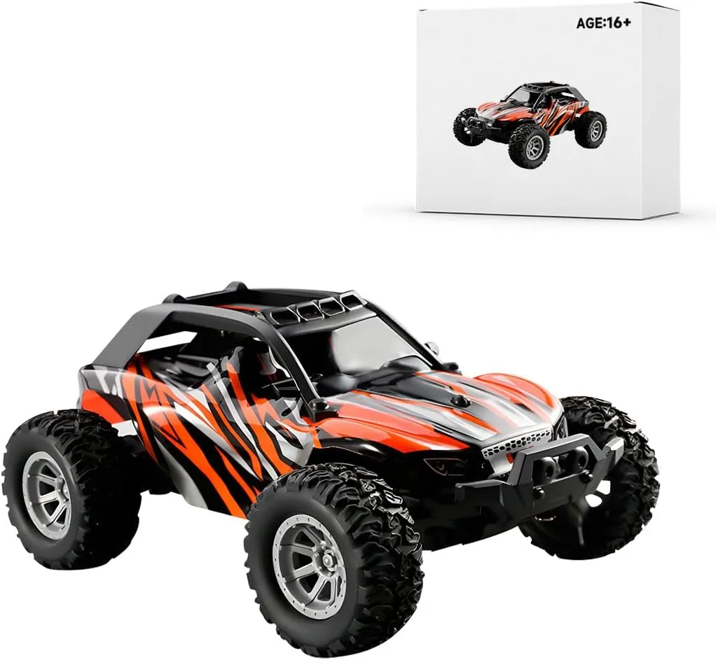 FunXylophy Mini RC Electric Drift Off-Road Vehicle Model, 1:32 2.4G 4WD RC All Terrain Off Road Truck Fast 20KM/H, Halloween Christmas Surprising Gift (RTR Version/Orange)