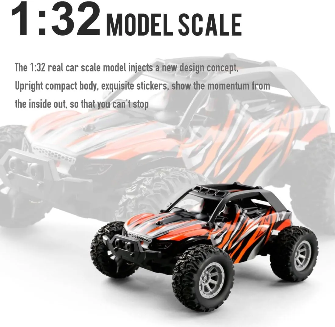 FunXylophy Mini RC Electric Drift Off-Road Vehicle Model, 1:32 2.4G 4WD RC All Terrain Off Road Truck Fast 20KM/H, Halloween Christmas Surprising Gift (RTR Version/Orange)
