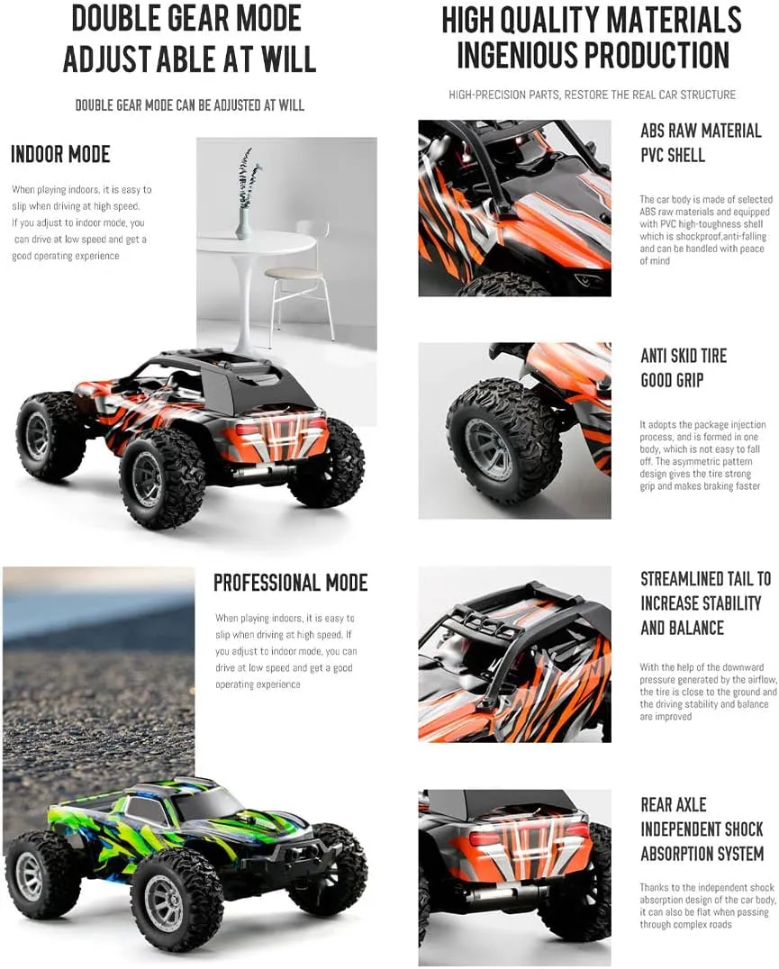 FunXylophy Mini RC Electric Drift Off-Road Vehicle Model, 1:32 2.4G 4WD RC All Terrain Off Road Truck Fast 20KM/H, Halloween Christmas Surprising Gift (RTR Version/Orange)