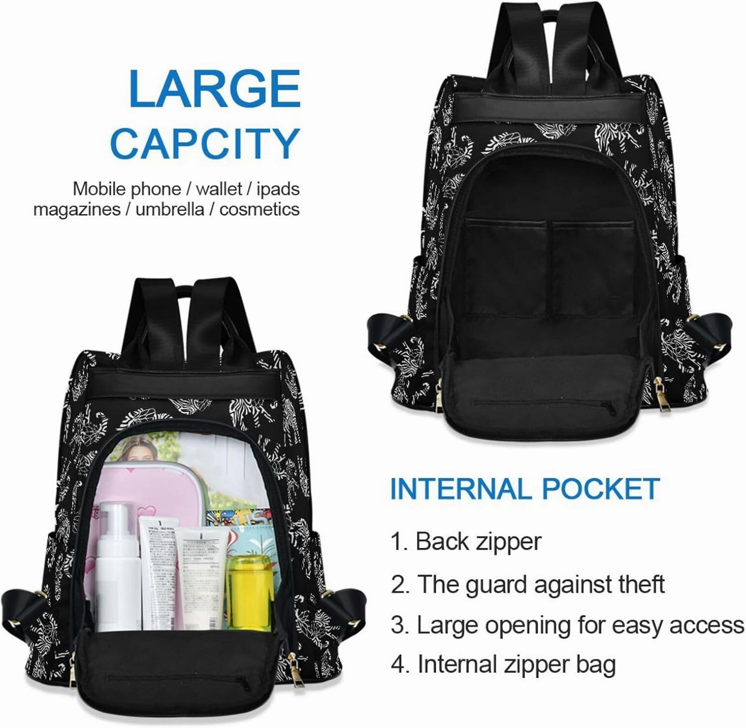 Fustylead Abstract Elephant Symbols Backpack Purse for Women Anti Theft Fashion Back Pack Shoulder Bag
