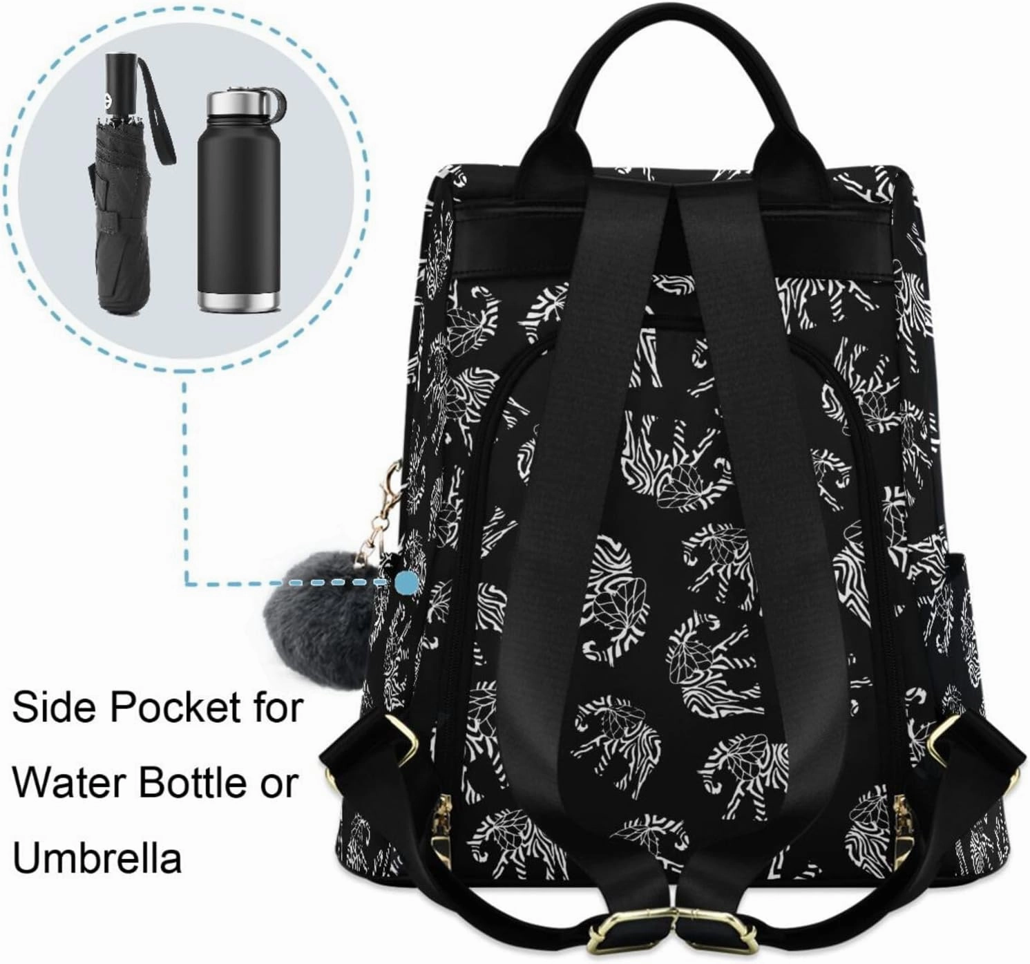 Fustylead Abstract Elephant Symbols Backpack Purse for Women Anti Theft Fashion Back Pack Shoulder Bag