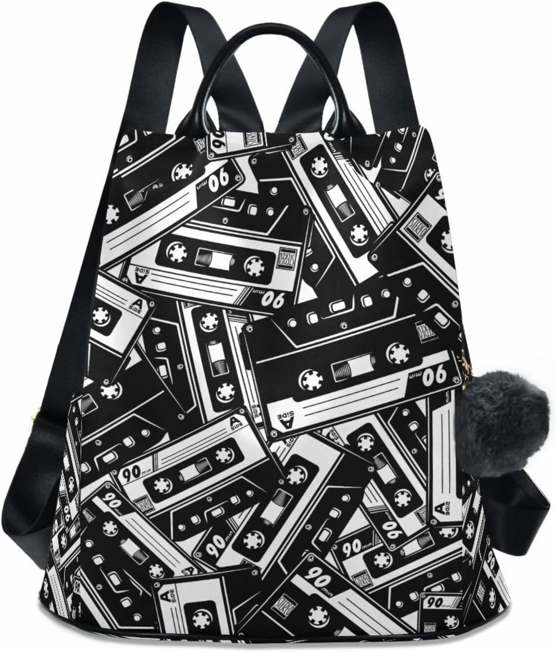 Fustylead Retro Black and White Cassette Tape Backpack Purse for Women Anti-theft Backpack Purse Travel Daypack