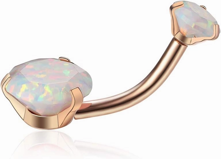 Gabry&jwl Opal Belly Button Rings 14G Surgical Steel Internally Threaded Rose Gold Belly Ring for Women Navel Rings Belly Piercing Jewelry,Opal DIA/Weight 5mm(0.3ct)/8mm(1.0ct)