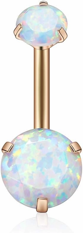 Gabry&jwl Opal Belly Button Rings 14G Surgical Steel Internally Threaded Rose Gold Belly Ring for Women Navel Rings Belly Piercing Jewelry,Opal DIA/Weight 5mm(0.3ct)/8mm(1.0ct)
