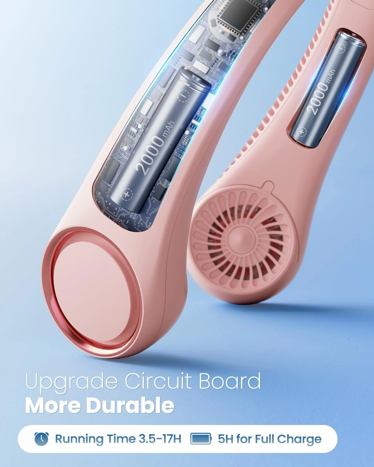 Gaiatop Portable Neck Fan, 360° Cooling, 72 Air Outlet, Lightweight Hands Free 3 Speeds 4000mAh USB Rechargeable Mini Personal Bladeless Fans, Wearable Birthday Gift for Men Women Pink
