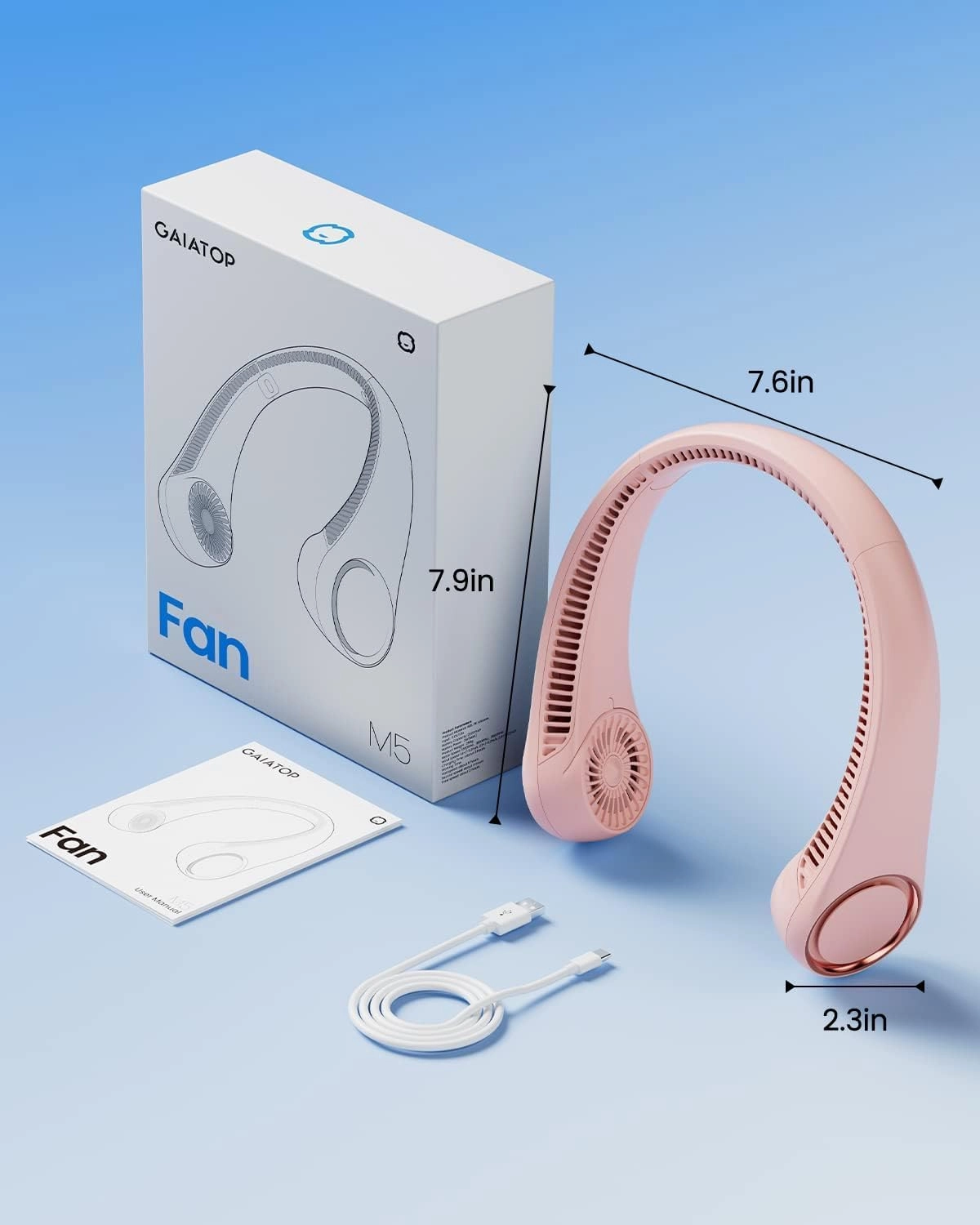 Gaiatop Portable Neck Fan, 360° Cooling, 72 Air Outlet, Lightweight Hands Free 3 Speeds 4000mAh USB Rechargeable Mini Personal Bladeless Fans, Wearable Birthday Gift for Men Women Pink