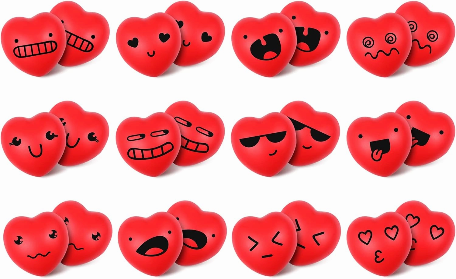 Gejoy 24 Pieces Heart Stress Balls 3 Inches Valentine's Day Smile Face Stress Balls for Adults, Foam, Red