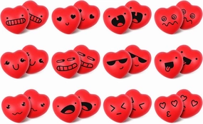 Gejoy 24 Pieces Heart Stress Balls 3 Inches Valentine's Day Smile Face Stress Balls for Adults, Foam, Red