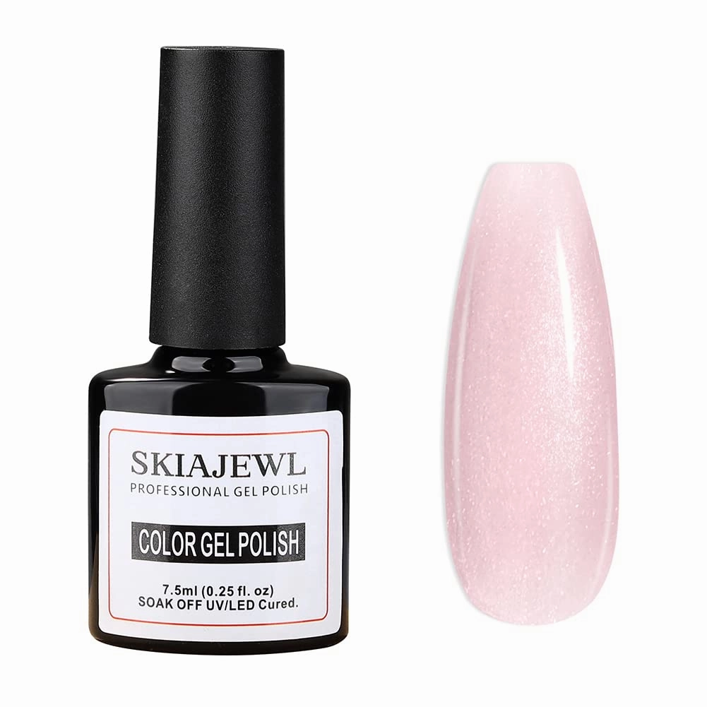 Gel Nail Polish Glitter Nude,Jelly Pink Iridescent Shimmer Gel Polish,Neutral Sheer Milky Pink Holographic Pigment Color Soak off UV LED Cured Home Salon French Manciure-07