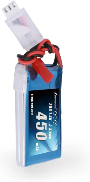 Gens ace 7.4V 450mAh 2S LiPo Battery Pack 25C/50C with JST Plug for Emax Babyhawk RC Heli 250 Helicopter Small Airplane Micro FPV Racing Drone Quadcopter
